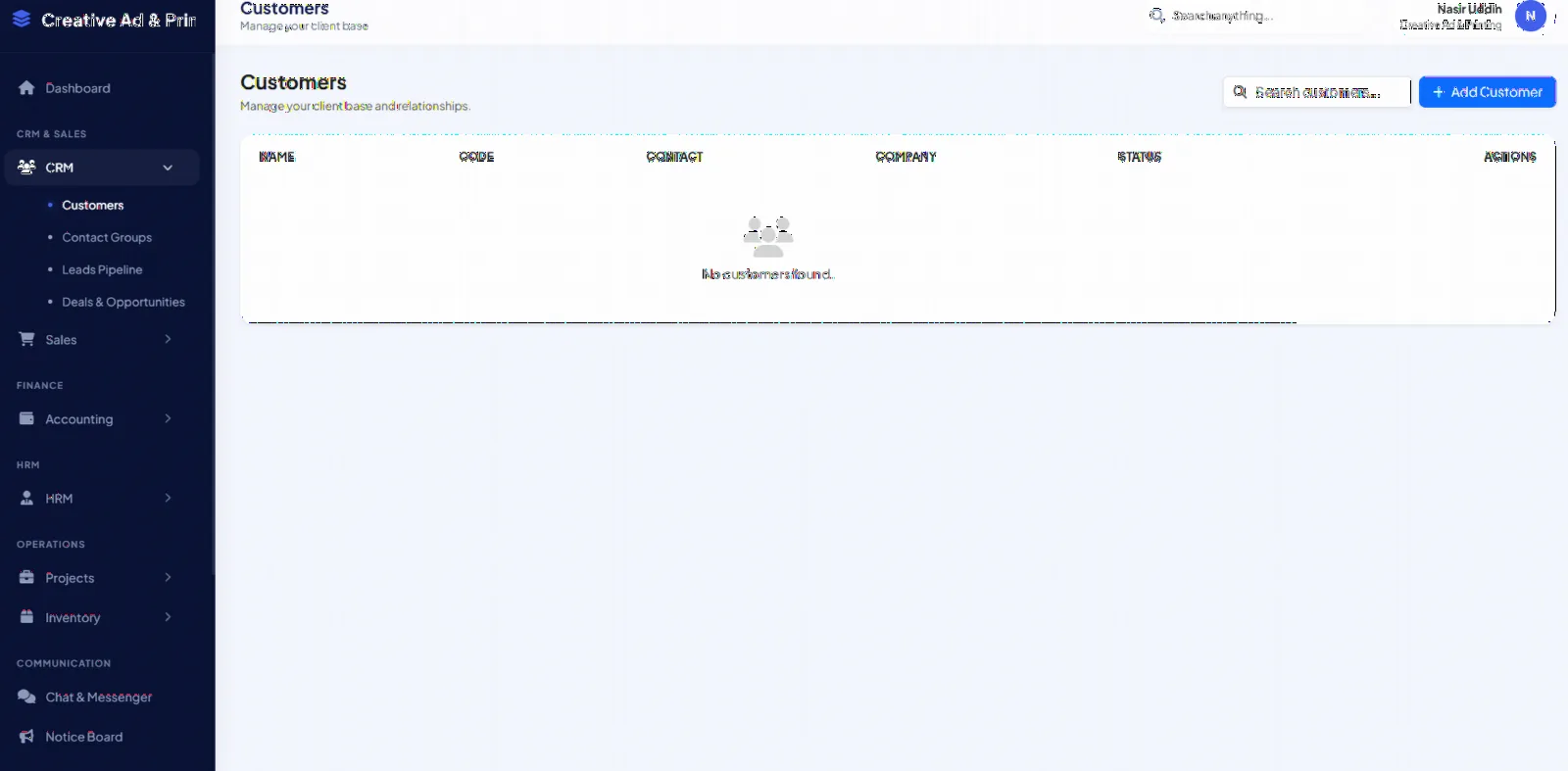 CRM: customers, contact groups, leads pipeline and deals